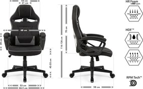 Gamer szék SENSE7 Knight, fekete és szürke