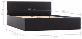 fekete műbőr ágykeret hidraulikus ágyneműtartóval 140 x 200 cm