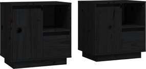 vidaXL 2 db fekete tömör fenyőfa éjjeliszekrény 50 x 34 x 50 cm