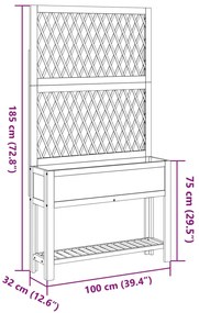 vidaXL tömör akácfa rácsos ültetőláda polccal 100 x 32 x 185 cm