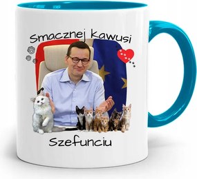 Kék Politikus Bögre Mateusz Morawiecki Miniszterelnök fényképes nyomtatással