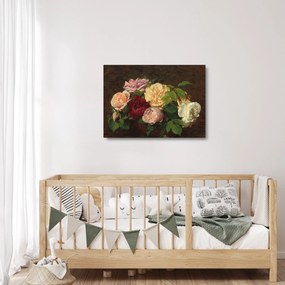 Üveg kép - Henri Fantin-Latour, Roses de Nice on a Table, reprodukciók (70x50 cm)