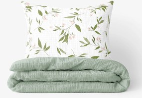 Goldea krepp ágyneműhuzat duo - jázmin virágmintás, zsálya színű hátoldal 140 x 200 és 70 x 90 cm