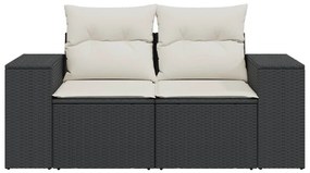 2 személyes fekete polyrattan kerti kanapé párnával