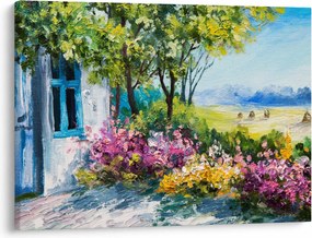 Kép a ház előtti kertről, olajfestmény (70x50 cm)