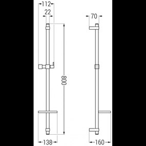 Mexen zuhanyrúd DQ 80 cm szappantartóval, csaptelep nélkül, arany, 79381-50