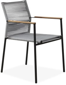 Zena kerti szék, sötétszürke kötél, fekete alumínium váz, teakfa karfa