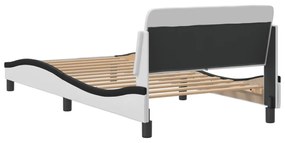 fehér és fekete műbőr ágykeret fejtámlával 100x200 cm