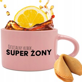 Csésze Rózsaszín 200ml Ajándék Párnak Szuper Feleség Keksz Jóslás