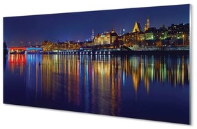 Üvegképek Varsó város éjszaka folyó híd 100x50 cm