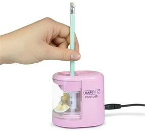 Hegyező, kétlyukú, asztali, elemes, USB töltővel, RAPESCOPS12-USB, világos rózsaszín (IR1446)
