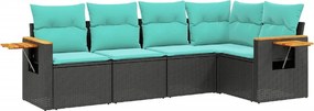 vidaXL 5 részes fekete polyrattan kerti ülőgarnitúra párnával