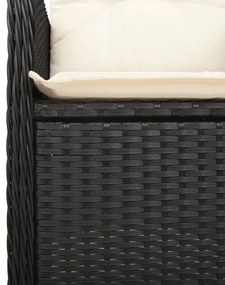 7 részes fekete polyrattan kerti bisztrógarnitúra párnákkal