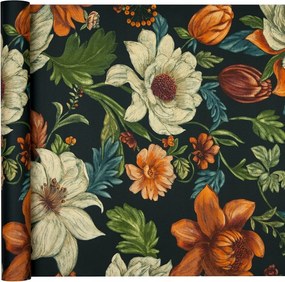 Sötét virágos tapéta Retro anemon fekete háttér Vinil flizelin