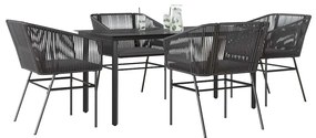 vidaXL 5 részes fekete polyrattan üveg kerti étkezőgarnitúra párnákkal