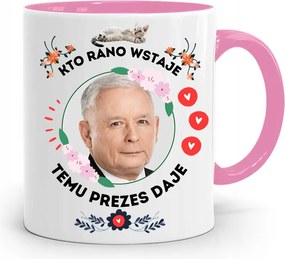 Rózsaszín Vicces Bögre Jaroslaw Kaczynski fényképes nyomattal
