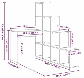 Sarokíróasztal polcokkal Fehér 101,5 x 149,5 x 149,5 cm Faanyag
