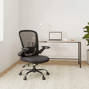 Irodai szék összecsukható karfákkal, ergonomikus számítógépes szék, fekete