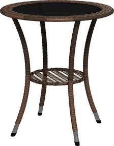 Outsunny Kerek Rattan Asztal Ø64x71 cm Kerti Asztal Polccal Acél Váz és Üveg Felület 50 kg Teraszon Pavilonban Barna | Aosom