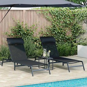 Napozóágyak asztallal 3 pcs Fekete és antracit 197 x 54 x 86 cm