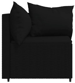 2 db fekete polyrattan kerti sarokkanapé párnákkal