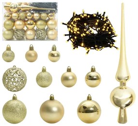 Felfelé álló műfenyő világítással és gömbökkel Zöld 150 cm PVC