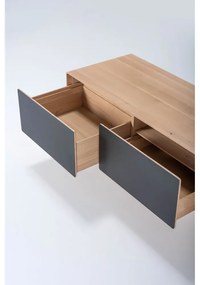 Fekete-natúr színű tölgyfa TV-állvány 160x48 cm Fina – Gazzda