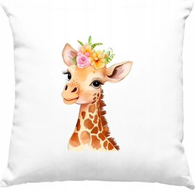 Bájos zsiráf párna virágokkal, fehér