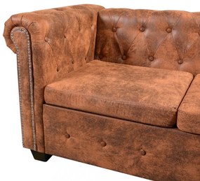 vidaXL 6 személyes barna műbőr Chesterfield sarok kanapé