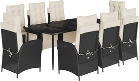 vidaXL 9 részes fekete polyrattan kerti étkezőgarnitúra párnákkal