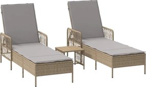 vidaXL Napozó párnával 3 pcs Beige és Világosszürke polirattan