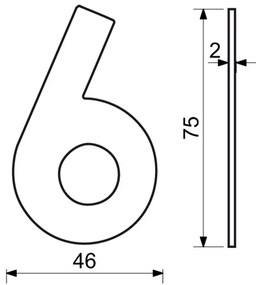 "6" házszám, RN.75L, rozsdamentes acél
