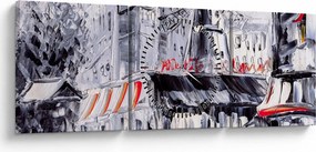 Kép - utca Párizsban, olajfestmény (órával) (90x30 cm)