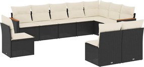 vidaXL 10 részes fekete polyrattan kerti ülőgarnitúra párnákkal