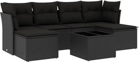 vidaXL 7 részes fekete polyrattan kerti ülőgarnitúra párnával