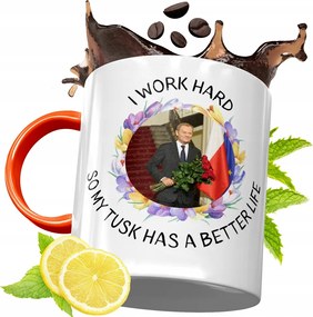 Donald Tusk Narancssárga Bögre Ajándék, fényképes nyomattal