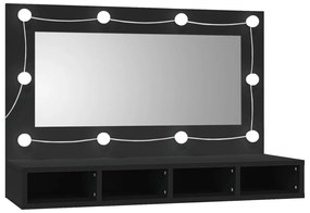 fekete tükrös szekrény LED-ekkel 90x31,5x62 cm