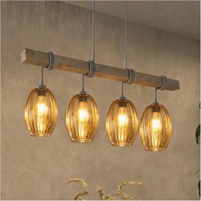 BRILAGI - Zsinóros csillár WOOD GLASS 4xE27/60W/230V fenyő/szürke/füstbarna