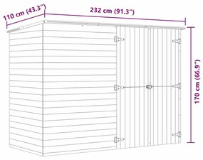 impregnált fenyőfa kerti fészerház 232 x 110 x 170 cm