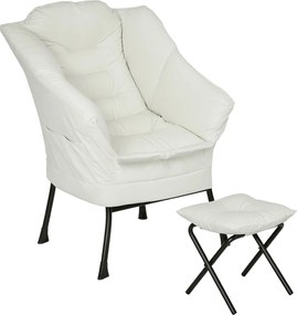 HOMCOM Krémszínű Hálószobai Relaxáló Karosszék Ottománnal és Oldalsó Zsebekkel | Aosom