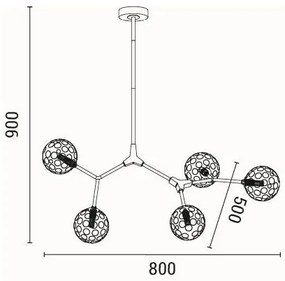 Csillár rúdon 5xG9/15W/230V szürke