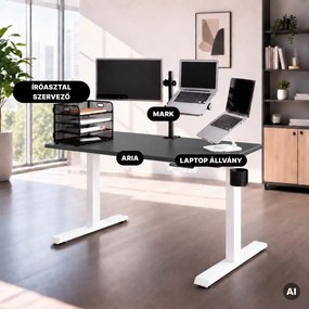 Elektromos, állítható magasságú, ergonomikus, fehér-antracit íróasztal,1400x700 mm: ARIA