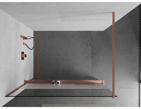 Mexen Kioto+, Walk-In zuhany paraván polccal és akasztóval 90 x 200 cm, 8 mm átlátszó matt üveg, réz matt profil, 800-090-121-65-35