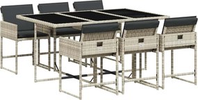 vidaXL 7 részes világosszürke polyrattan kerti étkezőszett párnával