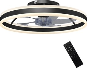 HOMCOM 45 W-os LED mennyezeti ventilátor lámpával, fordítható DC motorral, csendes, távirányítós, 6 sebesség, 3 színhőmérséklet, időzítő, Ø50 cm, feke