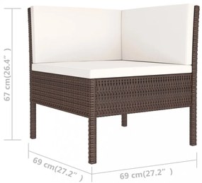 vidaXL 6 részes barna polyrattan kerti bútorszett párnákkal