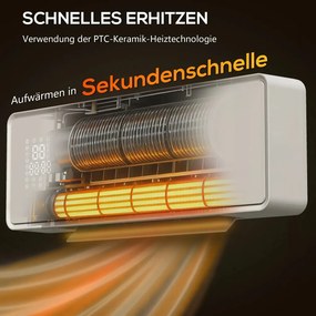 HOMCOM fali kerámia elektromos fűtőtest, ventilátor, termosztát, időzítő, üvegpanel, fehér