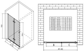 Erga Berlin, nyitható zuhanyajtó 80x195 cm, 6 mm átlátszó üveg, fekete profil, ERG-V02-BERLIN-D080-BK