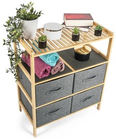 G21 Bambusz polc kosarakkal, 3 polc, szürke, 3 emelet