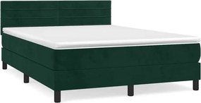 vidaXL sötétzöld bársony rugós ágy matraccal 140x190 cm